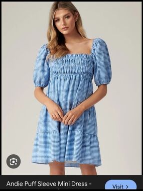 Ever New EUC Gingham 'Smocked' Puff-Sleeve Babydoll Summer Dress Sz 6